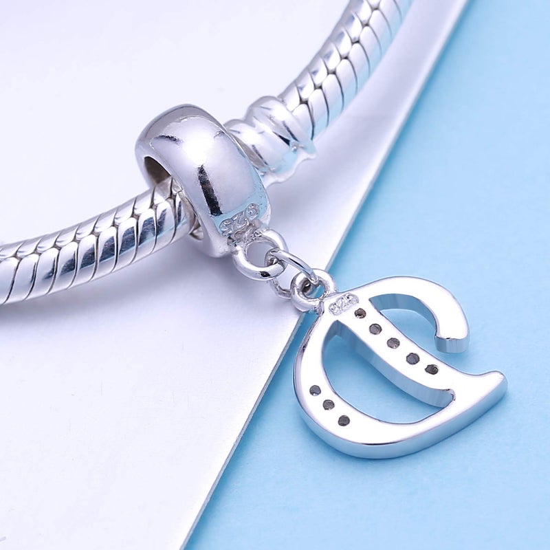 ABUN 925 Sterling Silver Charms Alphabet Beads fit Pandora Charm Bracelets A-Z Letter Initial Spacer Dangle Clear CZ Stone Authentic for Snake Chain Bracelets (D) - Image 4